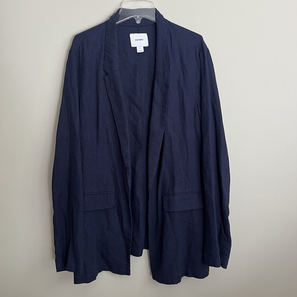 Old Navy Jackets & Blazers - Old Navy Women Blazer L Navy Linen Blend Casual Coastal Minimalist Quiet Luxury